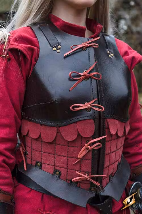 Female Leather Armour - Ox Brun/Röd