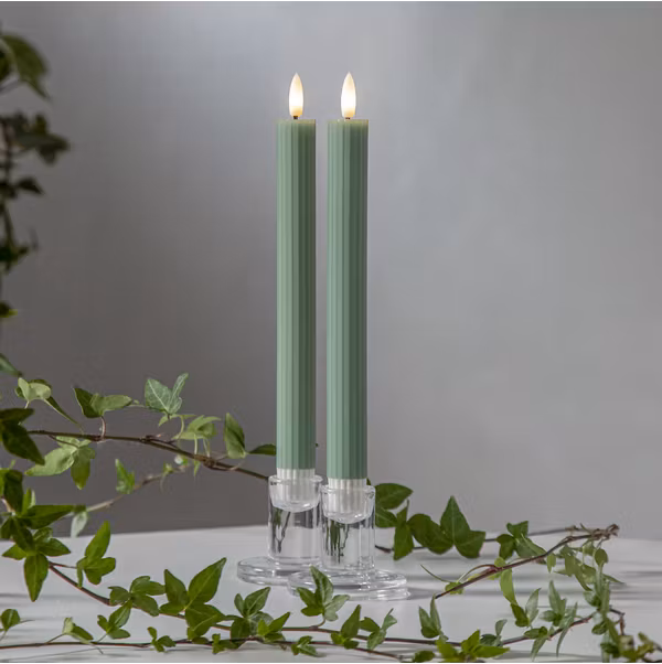 Grön LED Antikljus 2-pack Flamme Stripe