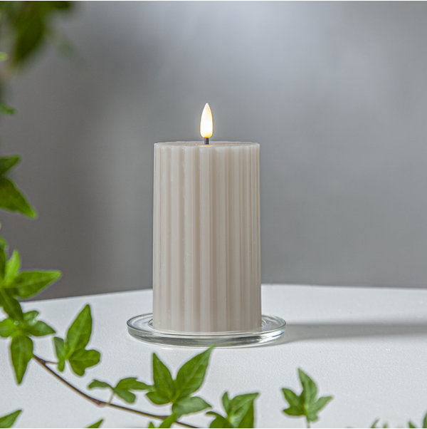 LED Blockljus Flamme Stripe 8*15cm Beige