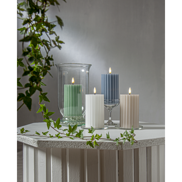 LED Blockljus Flamme Stripe 8*15cm Beige