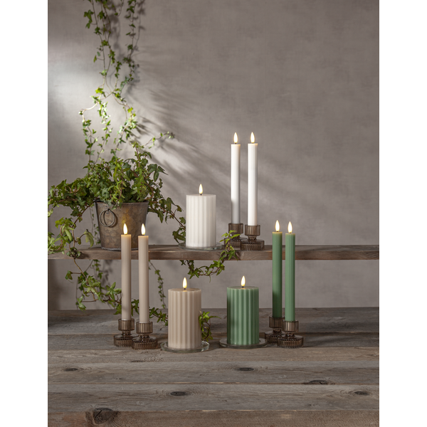 LED Blockljus Flamme Stripe 8*15cm Beige