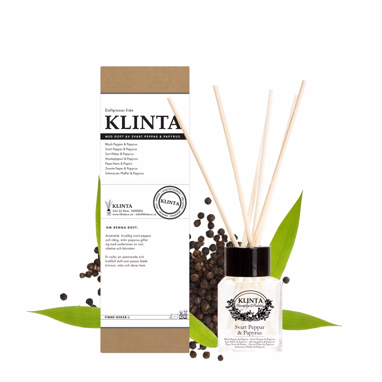 "Svart peppar & Papyrus" Doftpinnar 50ml Klinta