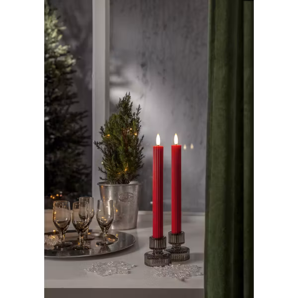 Röda LED Antikljus 2-pack Flamme Stripe