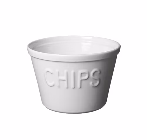 Chipsskål, vit med vit text