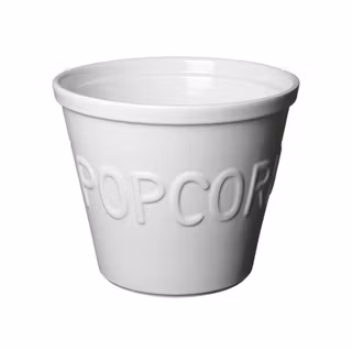 Popcornskål, vit med vit text