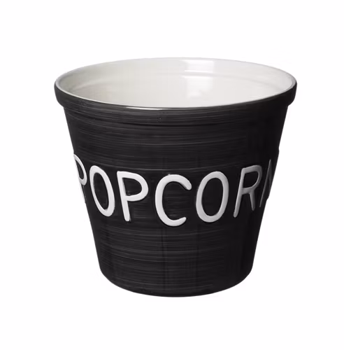 Popcornskål Svart borstad m vit text