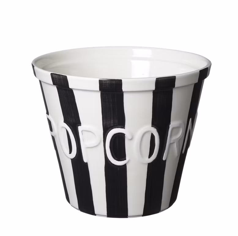 Popcornskål, Svart m vit text Stripes