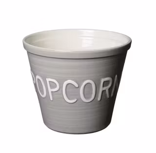 Popcornskål, grå med vit text