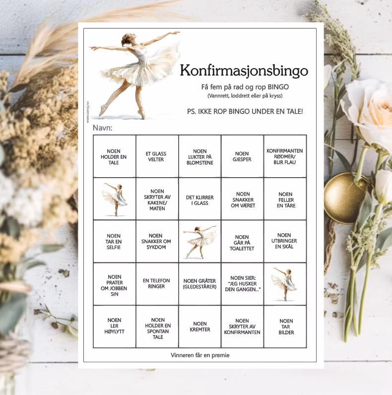 Konfirmasjonsbingo, velg design