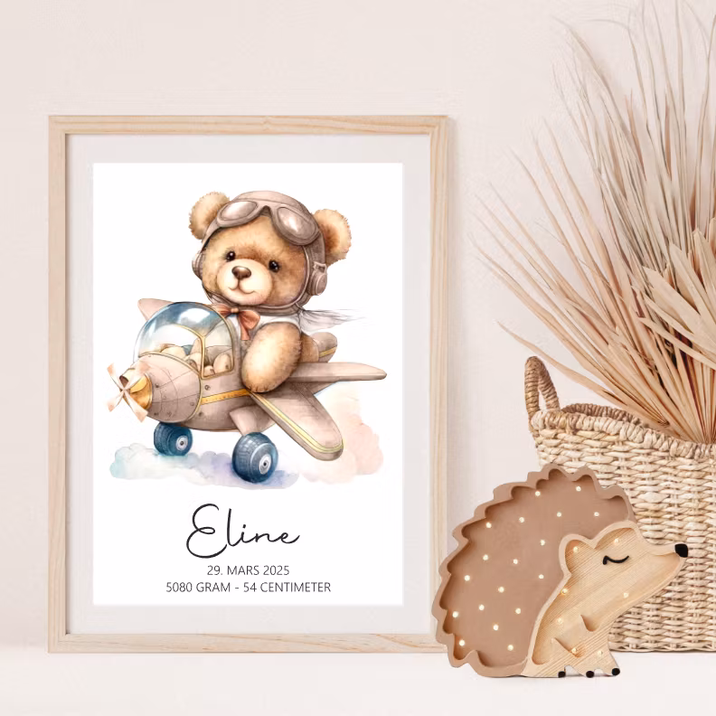 Fødselsplakat - rosa helikopter