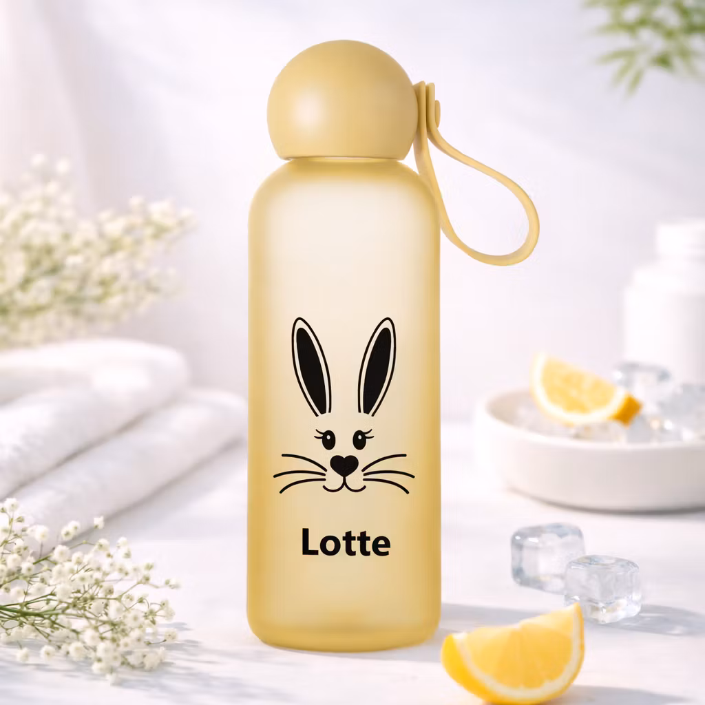 Harepus + navn, flaske (velg farge)