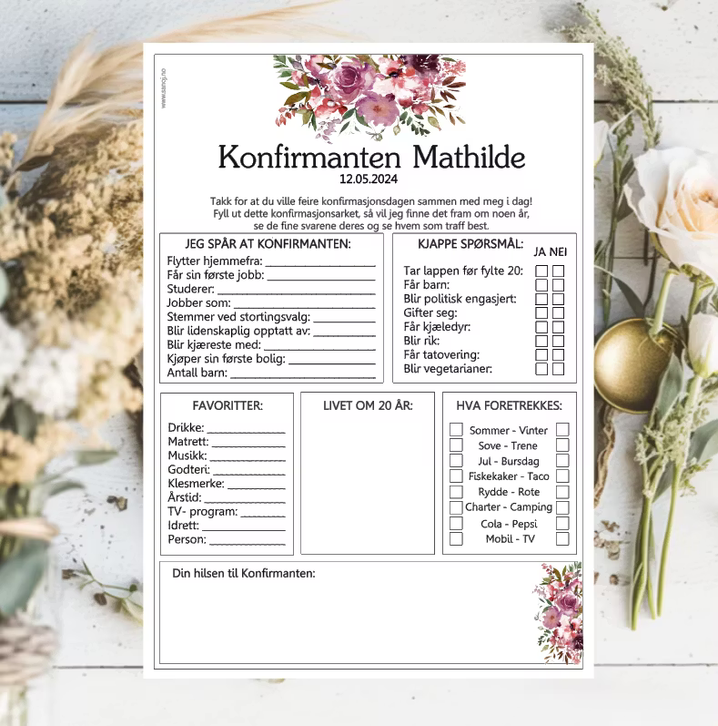 Blomst - konfirmasjonsark