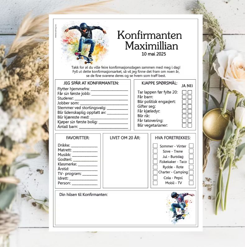 Skater - konfirmasjonsark