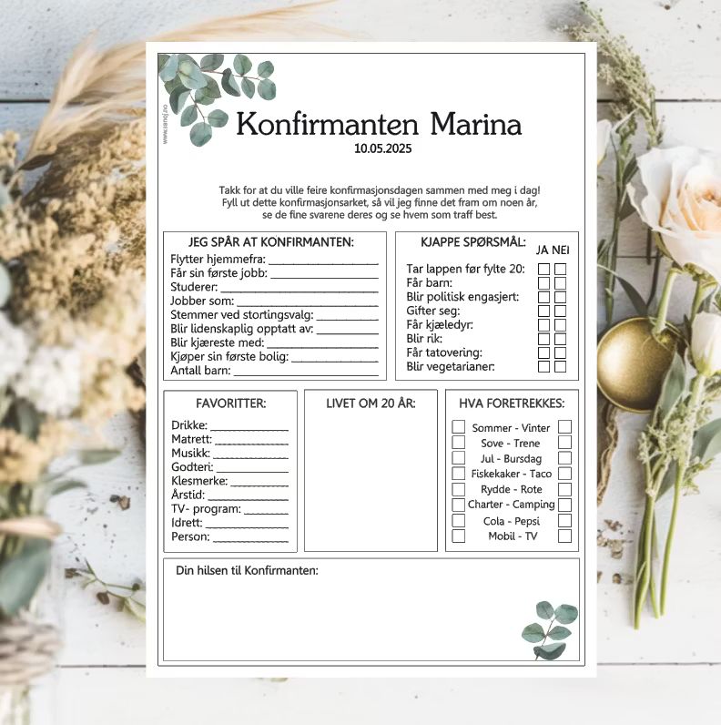 Eukalyptus - konfirmasjonsark