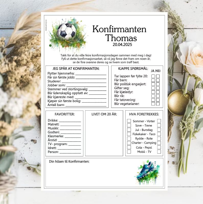 Fotball - konfirmasjonsark