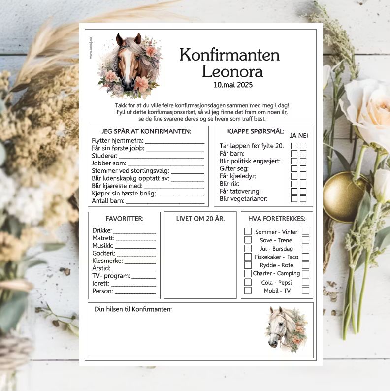 Hest - konfirmasjonsark