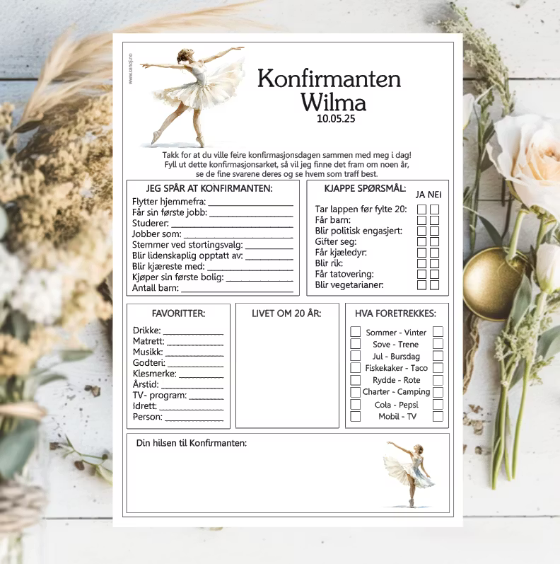 Ballerina - konfirmasjonsark