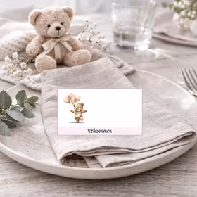 Bordkort, rosa bamse