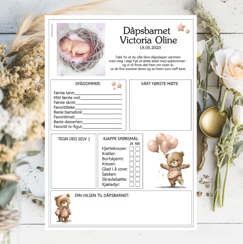 Dåpsark, eget bilde - rosa