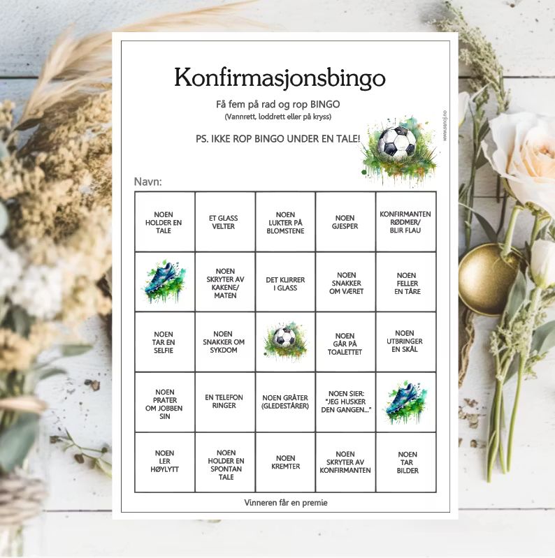 Fotball - konfirmasjonsbingo