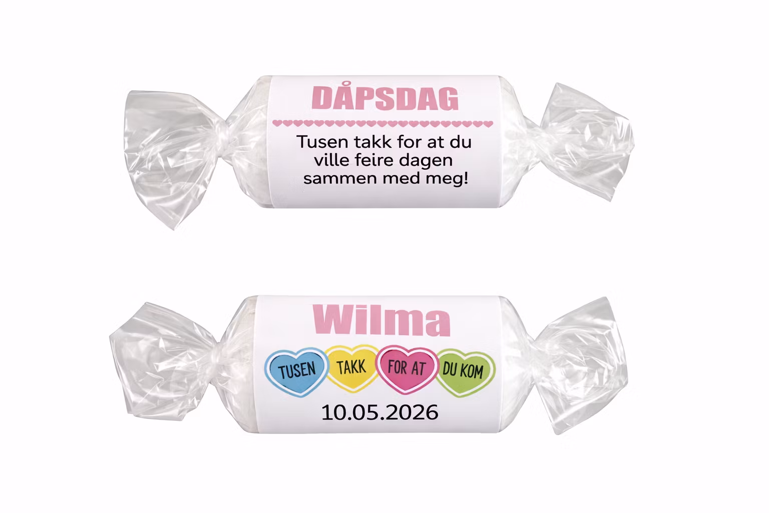 Lovehearts etiketter - rosa dåp