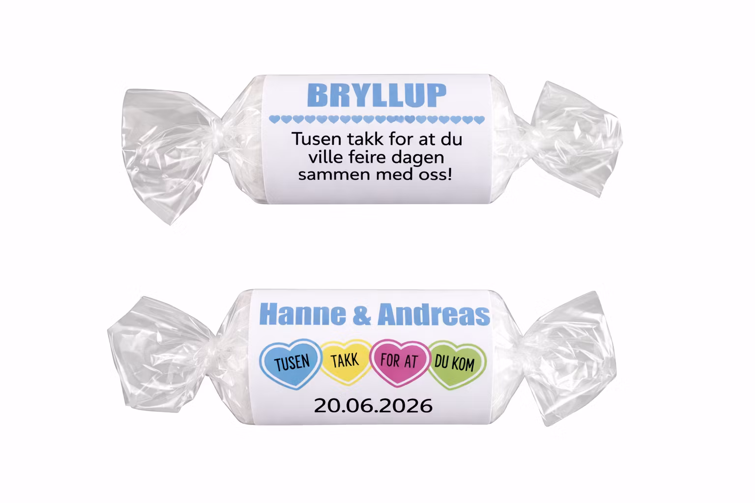 Lovehearts etiketter - bryllup blå