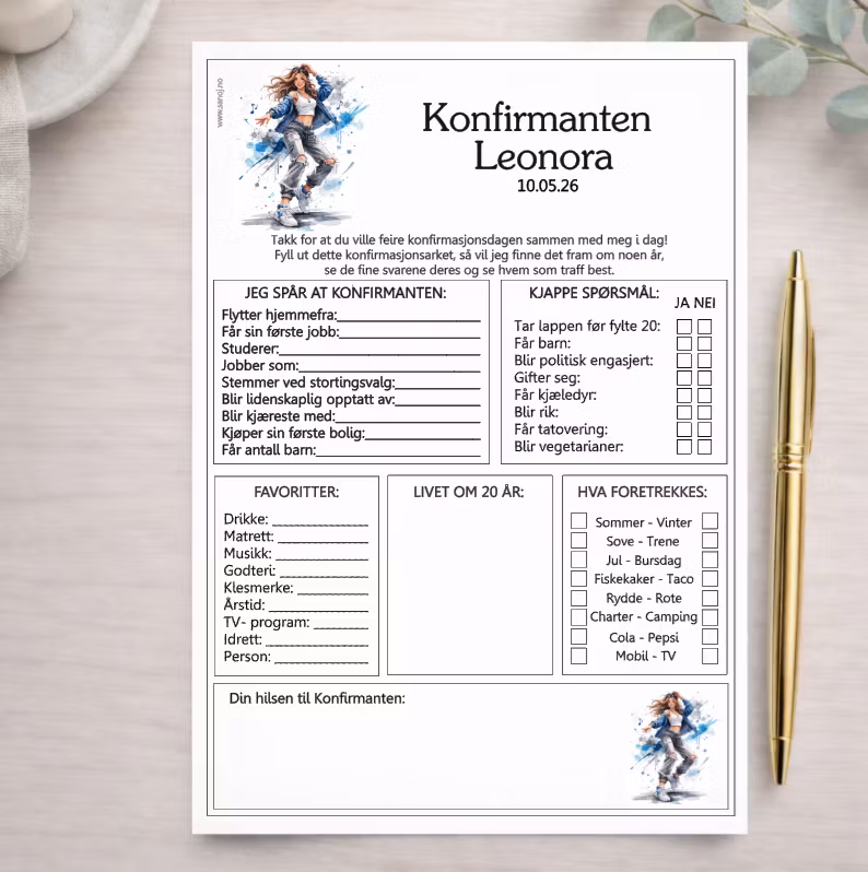 Danser - konfirmasjonsark