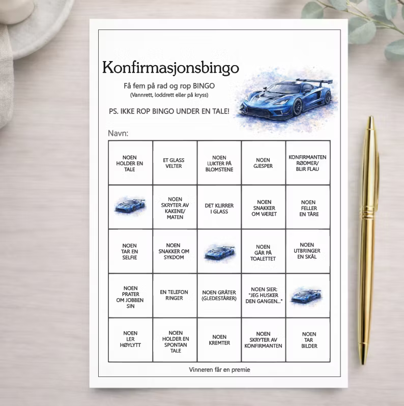 Racerbil - konfirmasjonsbingo