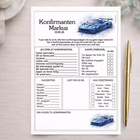 Racerbil - konfirmasjonsark