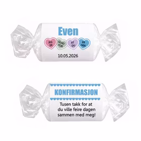 Love hearts etiketter, konfirmasjon blå