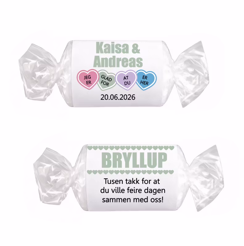 LoveHearts etiketter - lys salvie, bryllup