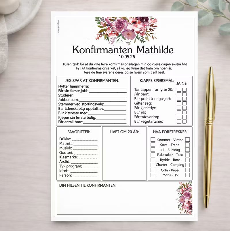 Konfirmasjonsark - Blomst
