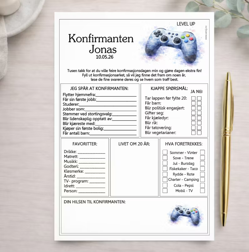 Konfirmasjonsark - Gaming