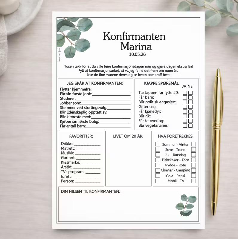 Konfirmasjonsark - Eukalyptus