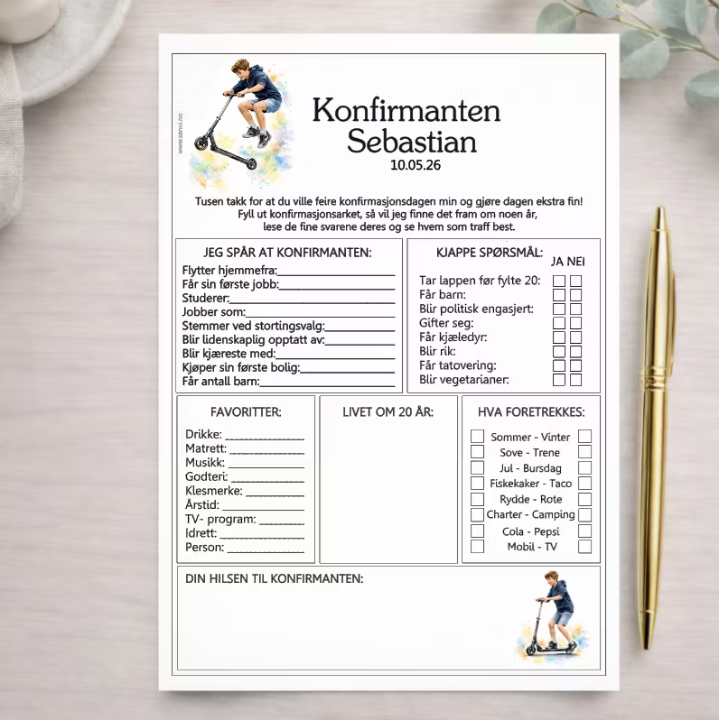 Konfirmasjonsark - Sparkesykkel