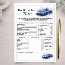 Konfirmasjonsark - Racerbil