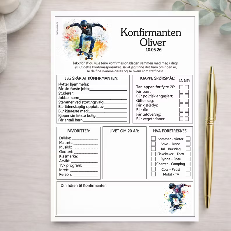 Konfirmasjonsark - Skater