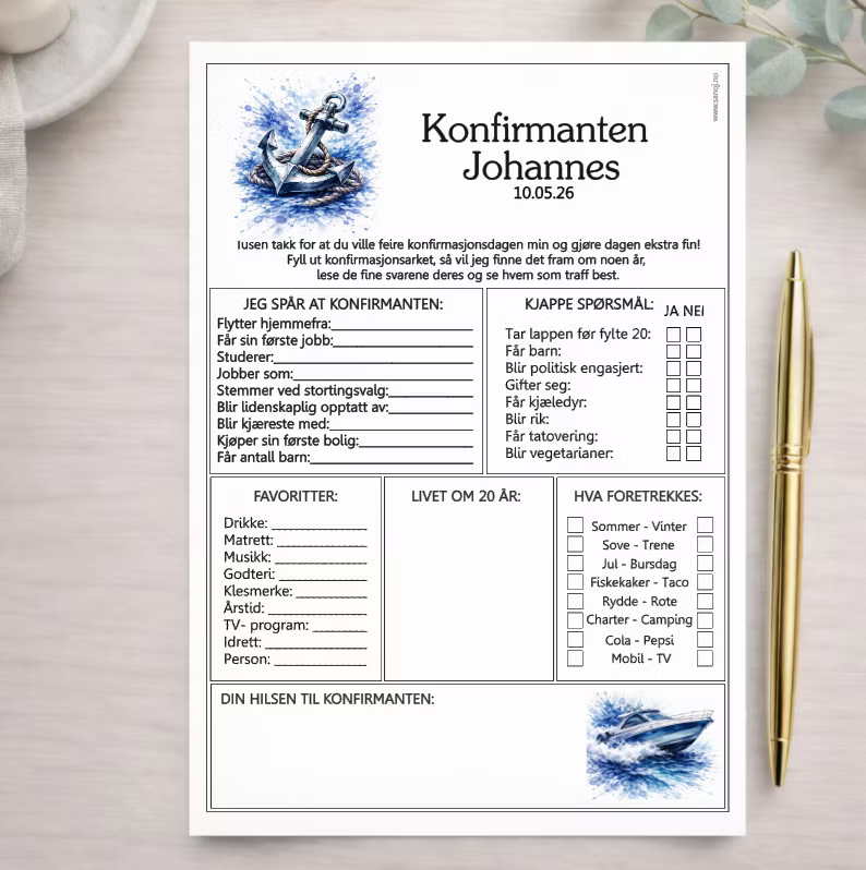 Konfirmasjonsark - Maritimt