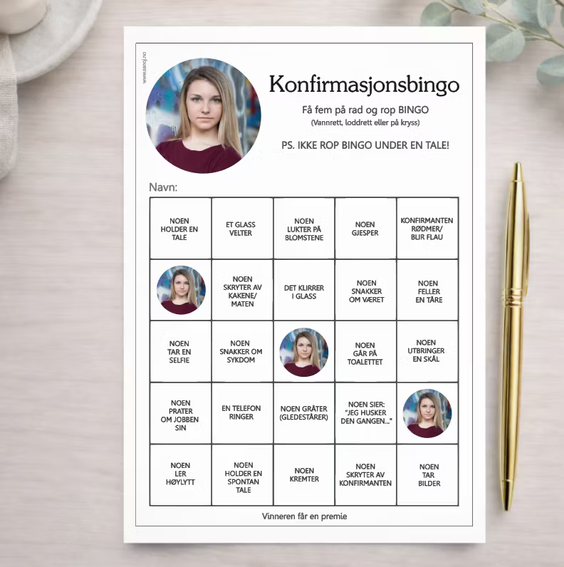 Konfirmasjonsbingo (10 stk) - velg design