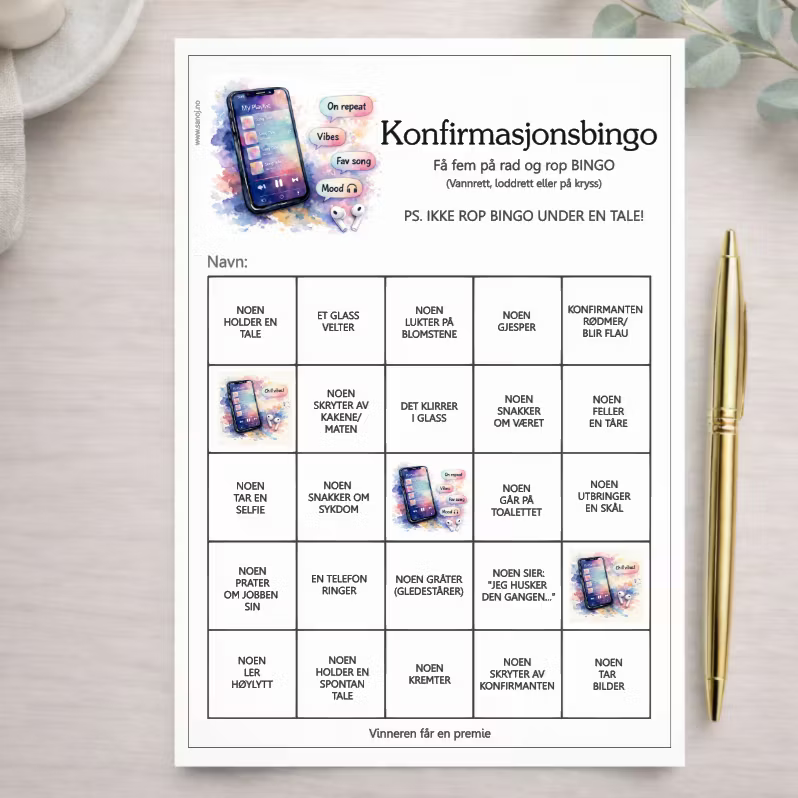 Konfirmasjonsbingo (10 stk) - velg design