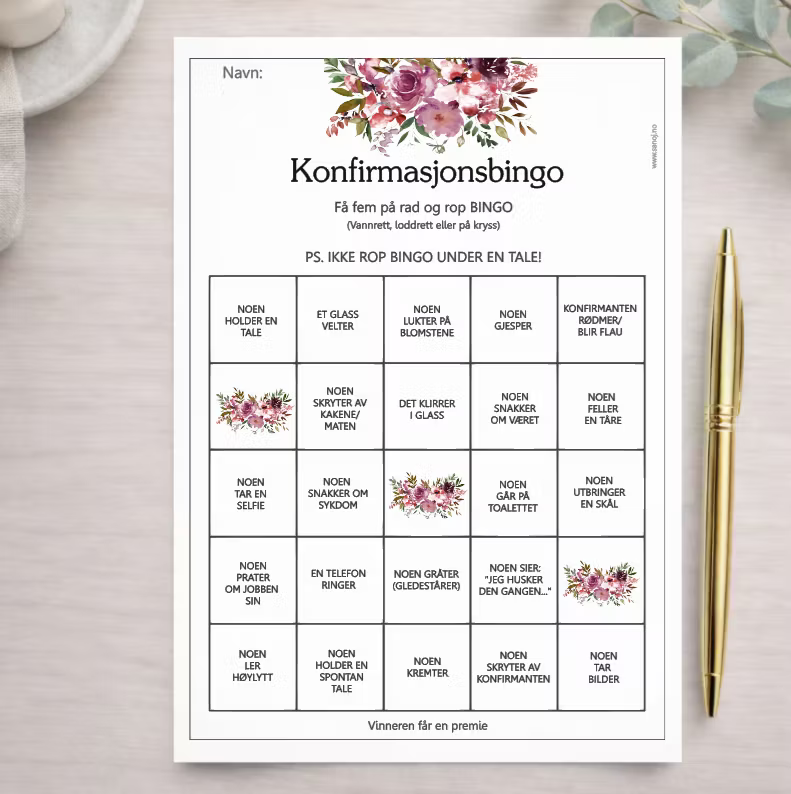 Konfirmasjonsbingo (10 stk) - velg design