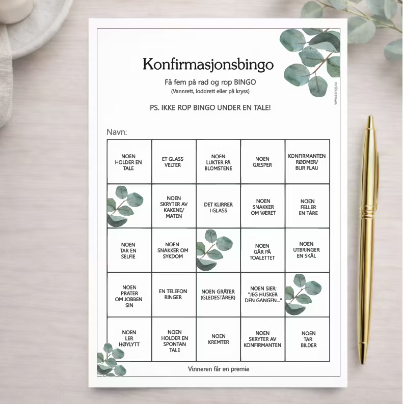 Konfirmasjonsbingo - Eukalyptus