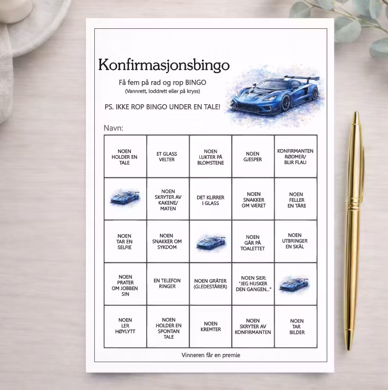 Konfirmasjonsbingo - Racerbil