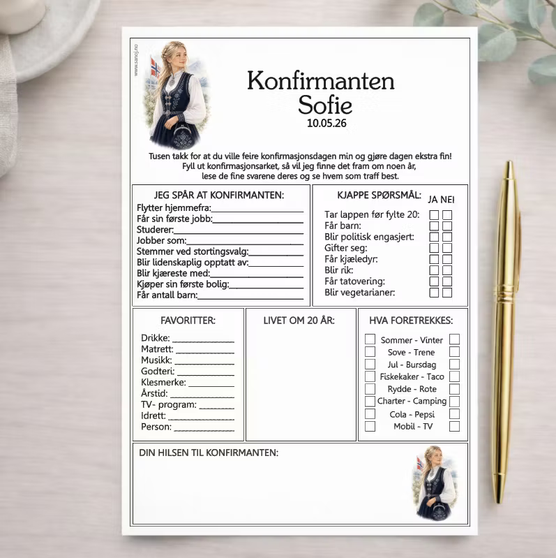 Konfirmasjonsark - Jente (velg hårharge)