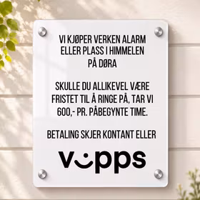 Vi kjøper verken alarm eller plass i himmelen på døra...