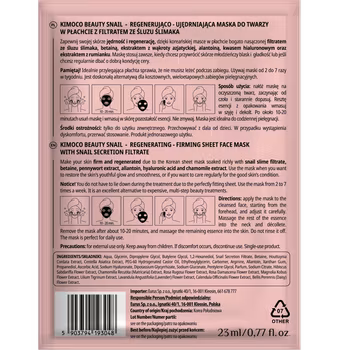 Kimoco beauty mask Snail Filtrate- Repairing & Firming Sheet Mask