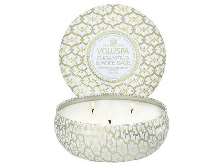 Voluspa 3-Wick Tin candle - EUCALYPTUS & WHITE SAGE