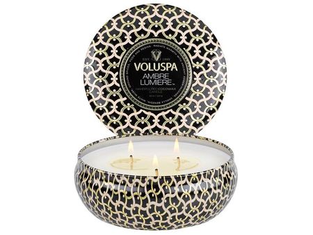 Voluspa  3-Wick Candle In Decorative Tin - Ambre Lumiere