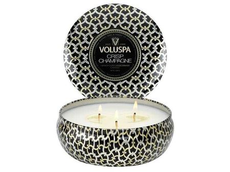 Voluspa 3-Wick Candle In Decorative Tin - Crisp Champagne