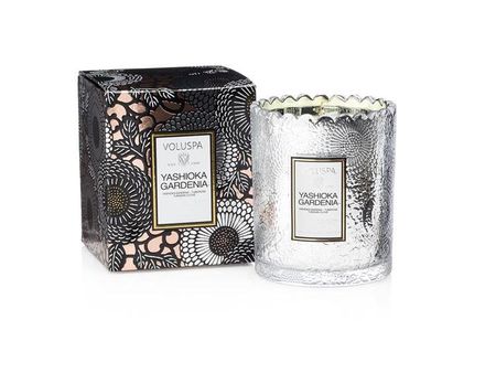 Voluspa Scalloped Edge Embossed Glass Candle - Yashioka Gardenia